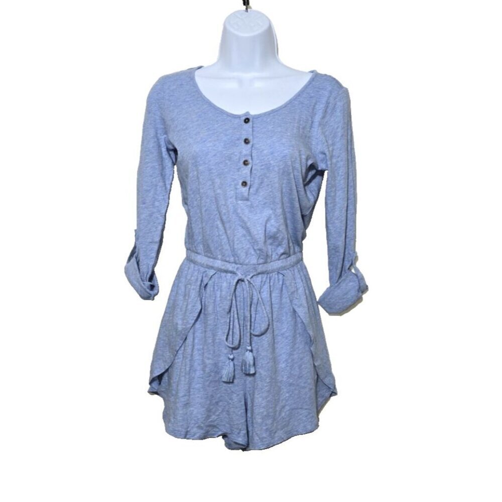 American Eagle Romper XXS Blue Long Sleeve Crossover Slit Tie Waist Breathable